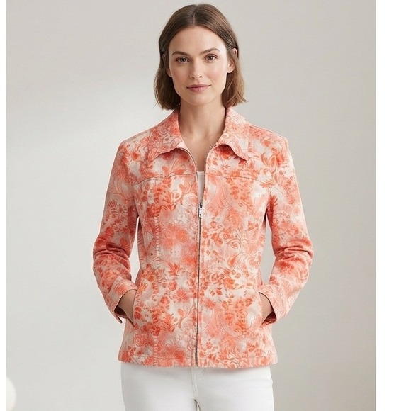 Christopher & Banks Jackets & Blazers - Christopher‎ & Banks Women's Jacket XL Orange All-over Print Size Cotton Front